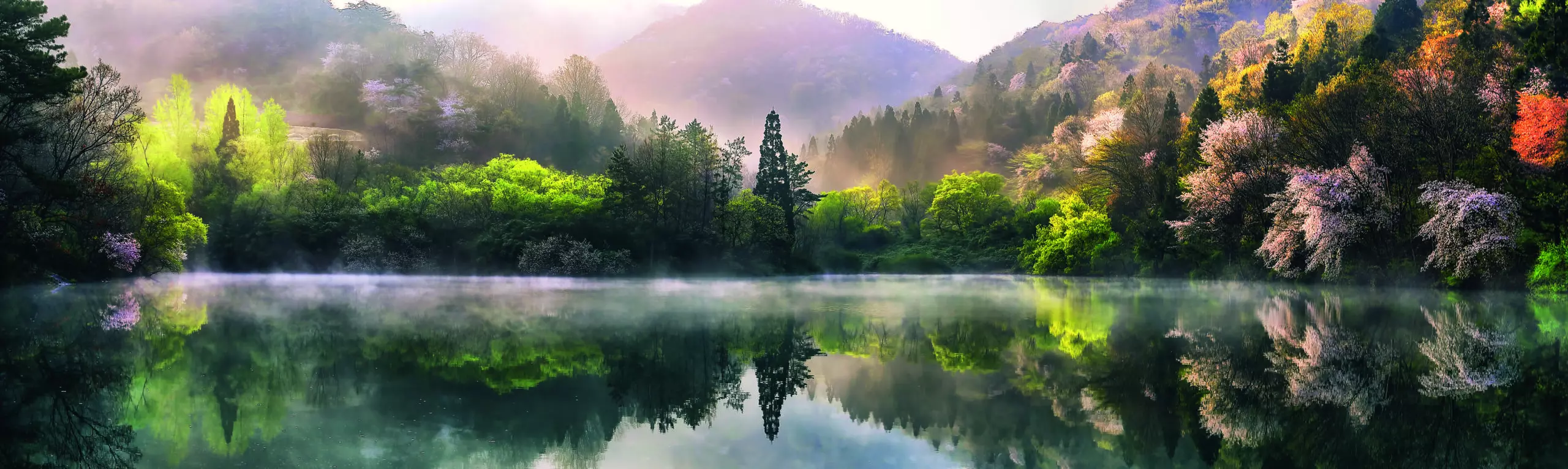 Wandbild (5204) Morning calm by Tiger Seo präsentiert: Wasser,Natur,Landschaften,Bäume,Wälder,Berge,Gewässer,Seen,Wasserspiegelungen