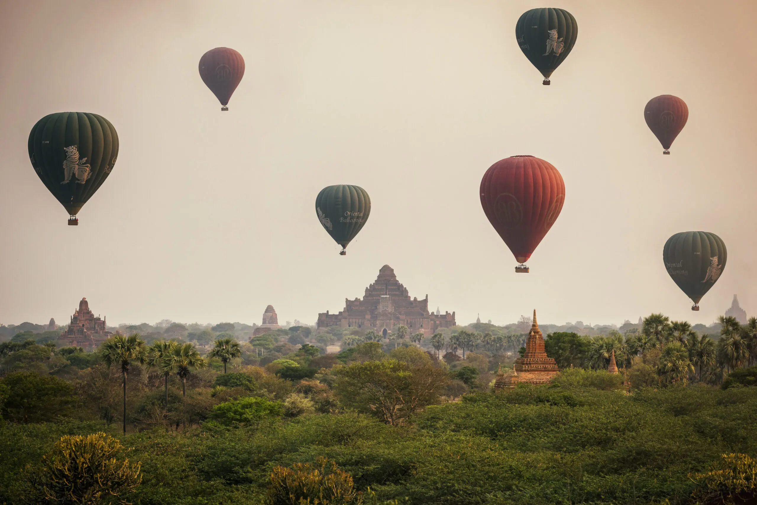 Wandbild (26830) Balloons Over Bagan by Milton Louiz präsentiert: Architektur,Landschaften,Natur,Sonstige Architektur,Luftaufnahmen