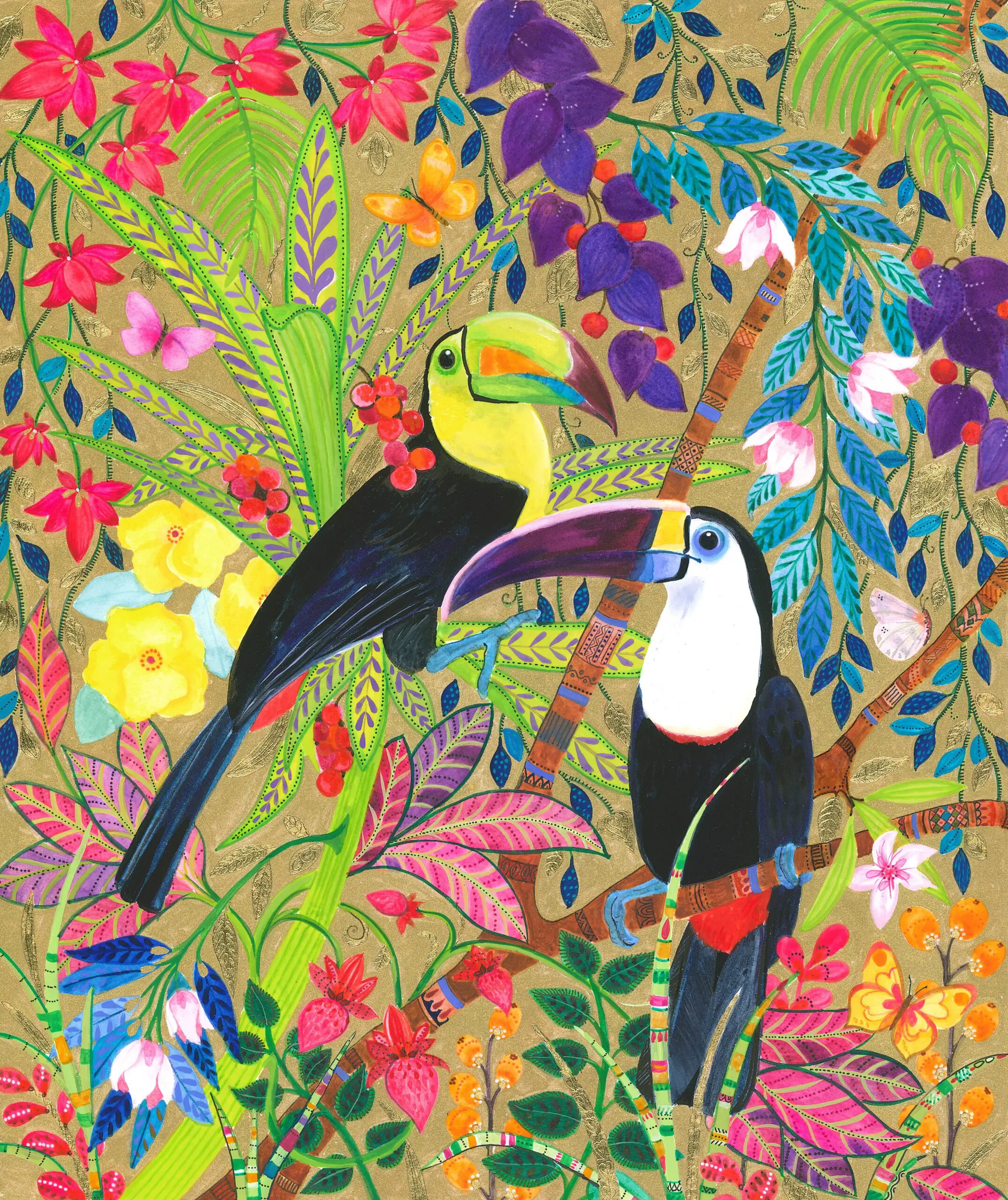 Wandbild (28368) Lively Spirit Of The Tropics by Isabelle Brent präsentiert: Kreatives,Tiere,Natur,Bäume,Blätter,Blumen und Blüten,Vögel,Wildtiere