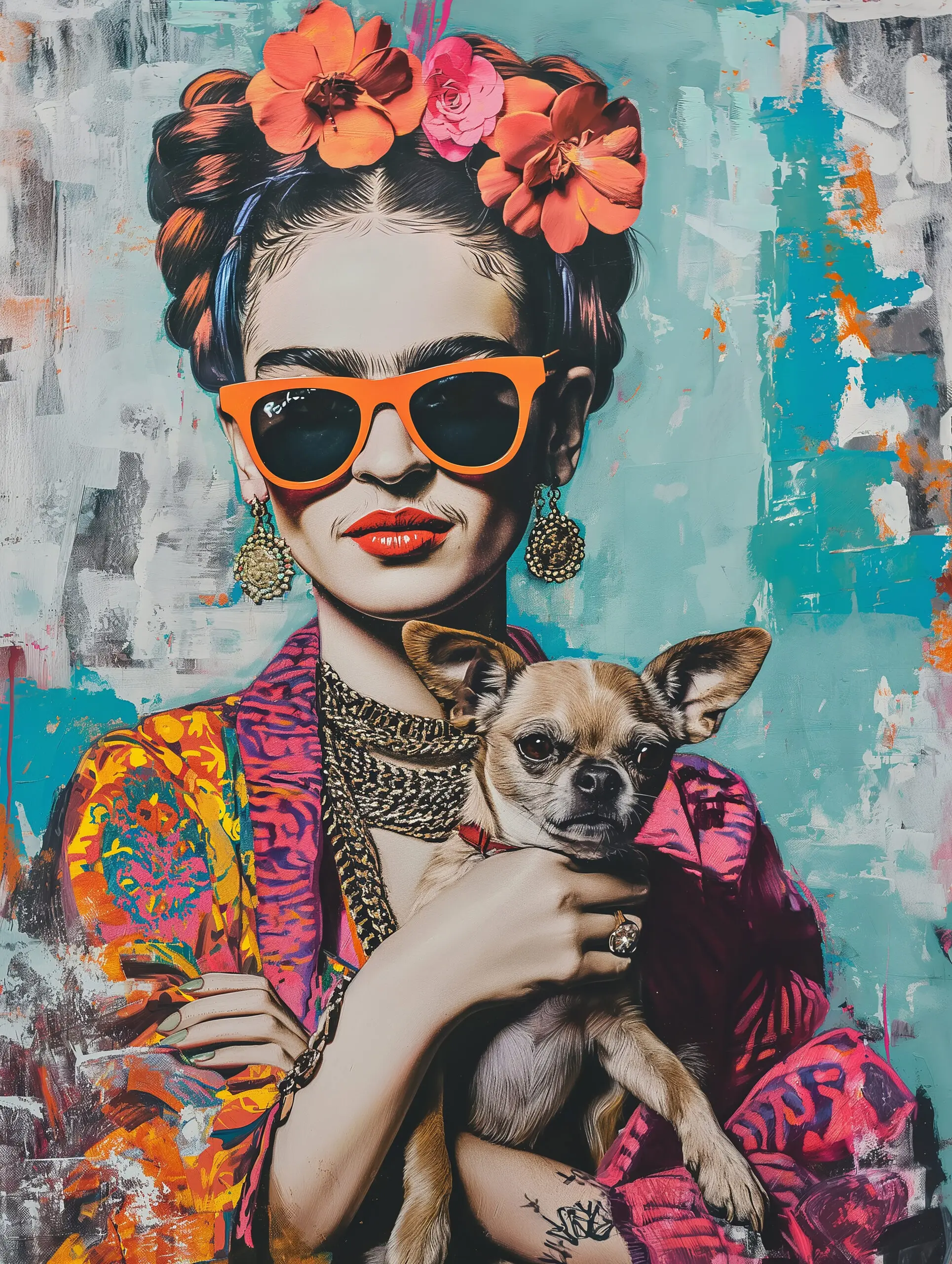 Wandbild (29181) Frida Chihuahua by Mowzu präsentiert: Menschen,Kreatives,Tiere,Frauen,Portraits,Haustiere