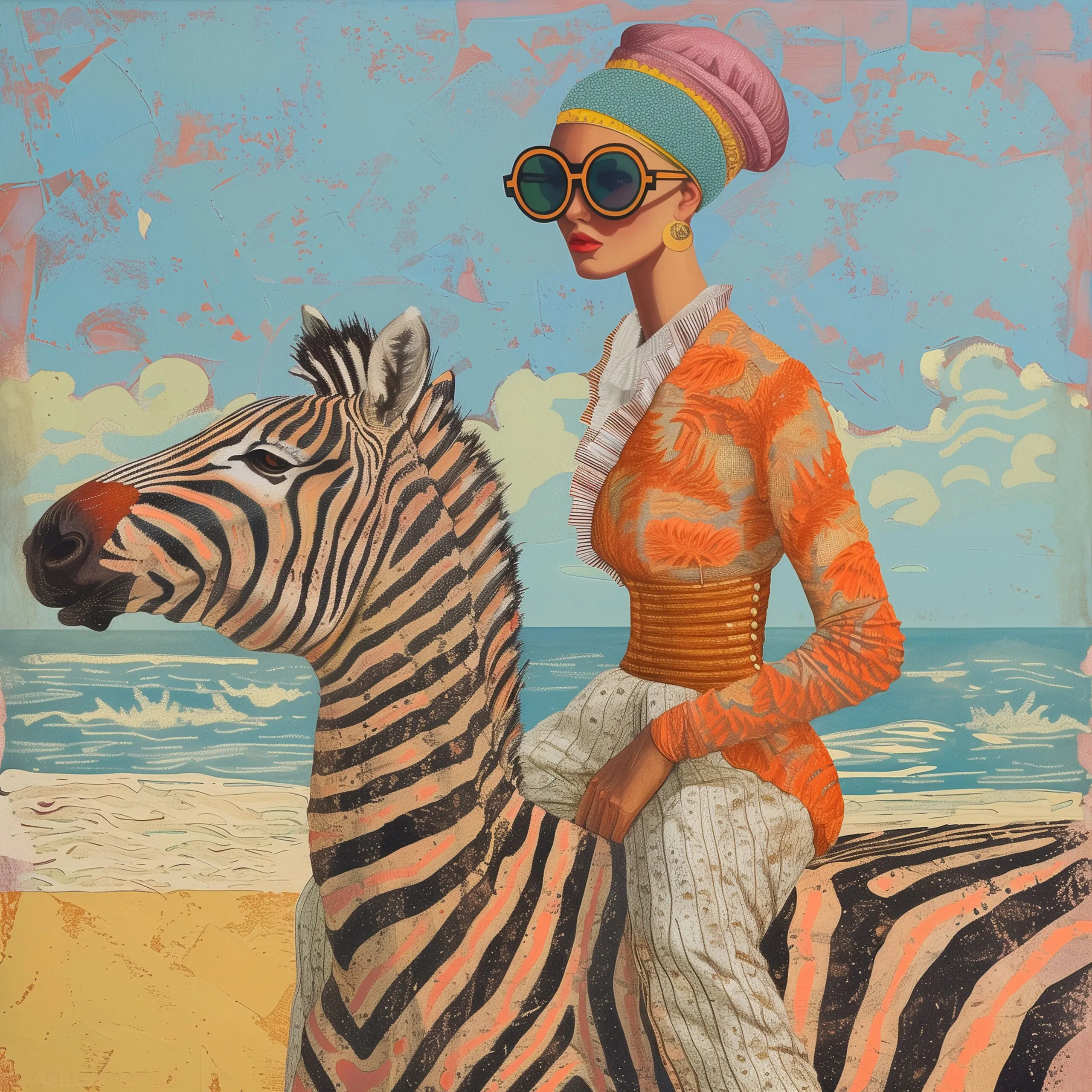 Wandbild (29799) Woman and Zebra by SHANDU präsentiert: Menschen,Kreatives,Tiere,Frauen,Wildtiere,Pferde,Humor,Surrealismus